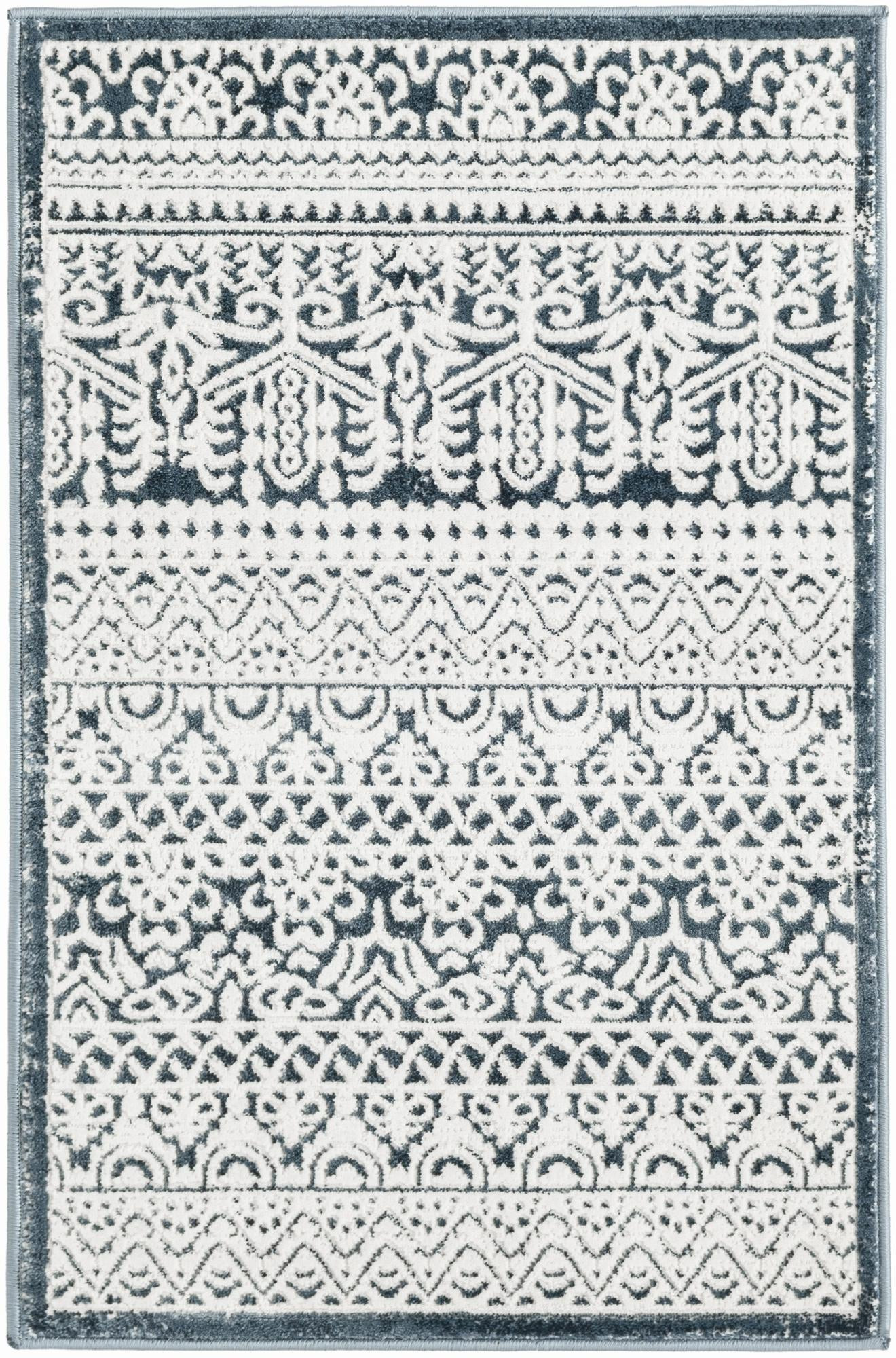 2' x 3' Lakewood · Geometric striped rug, blue and ivory