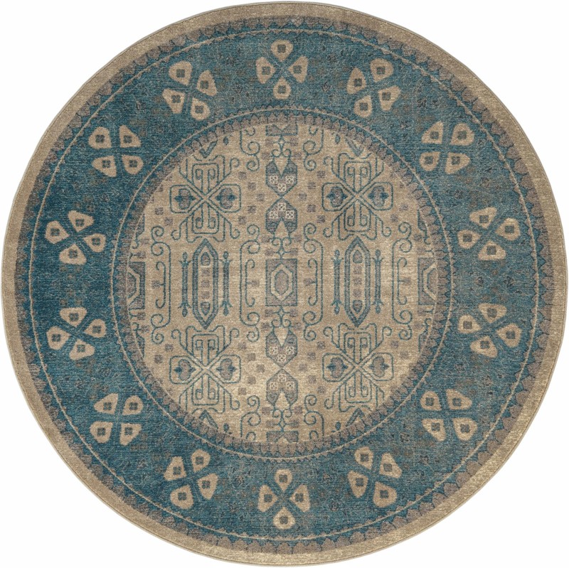 Esmond · Bordered medallion rug, beige and blue