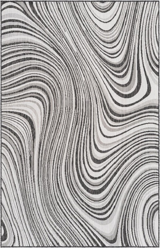 Lander · Swirl Outdoor Rug, charcoal and ivory