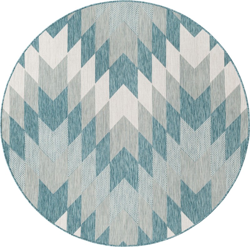 6' x 6' Morrell · Chevron Outdoor Rug, aqua and ivory