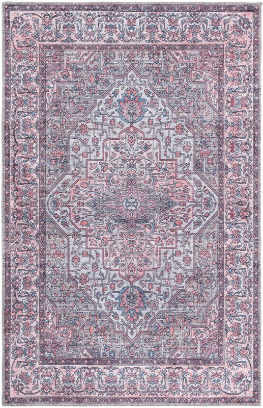4' x 6' Hartwood · Persian medallion Washable Rug, pink and gray