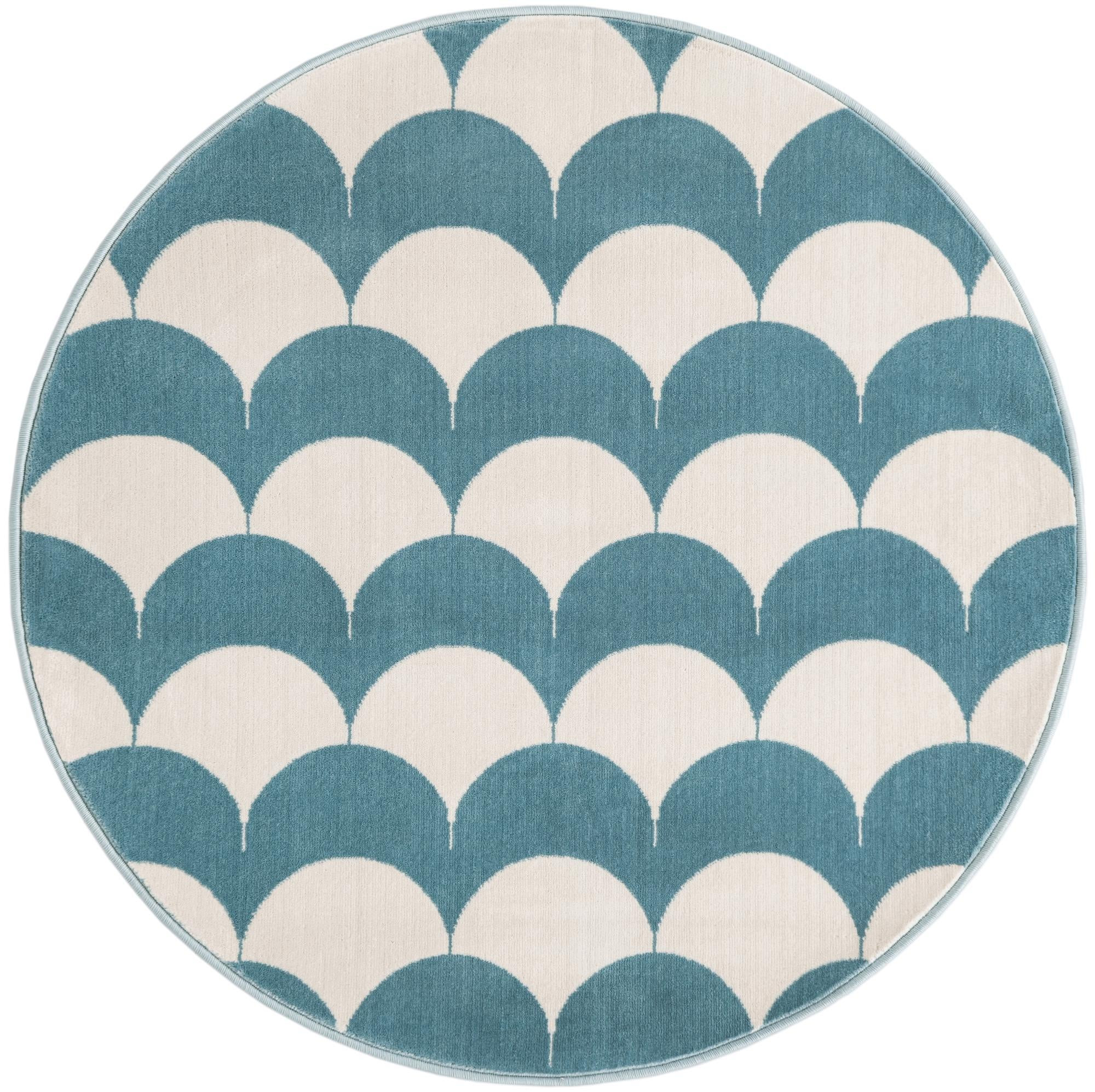 4' x 4' Ocala · Scallop geometric rug, blue and ivory