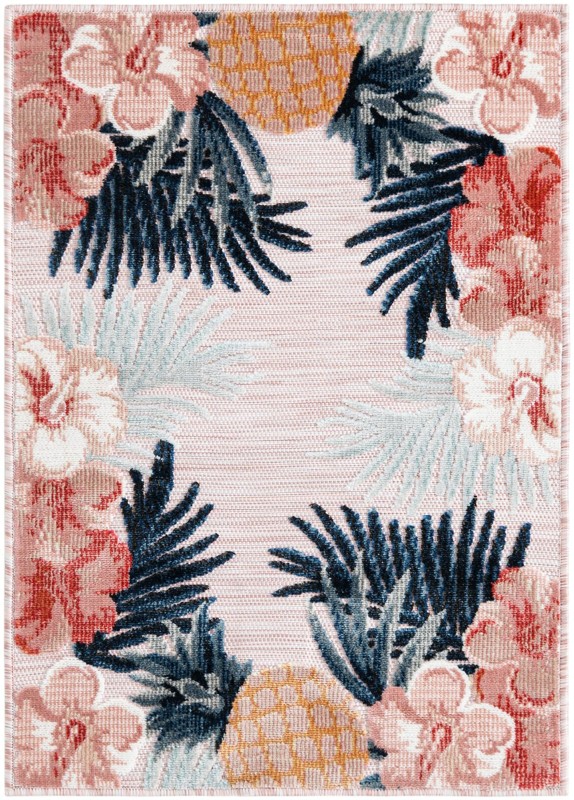 2' 2 x 3' Kirwan · Tropical border Outdoor Rug, pink and multi