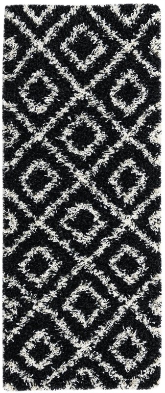 2' x 5' Brock · Diamond lattice Shag Rug, black and white