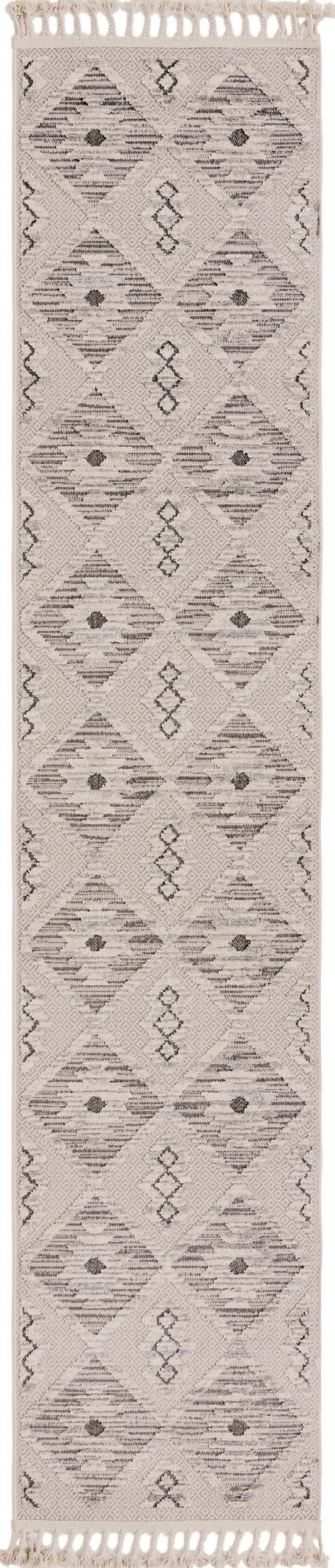 2' 7 x 12' Fletcher · Geometric diamond rug, beige and gray