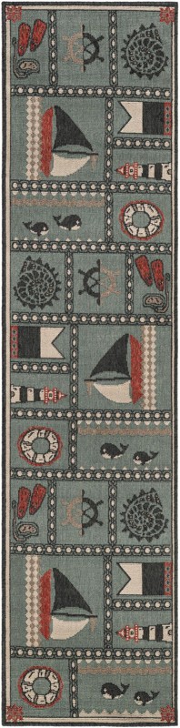 2' x 8' Della · Border Outdoor Rug, blue