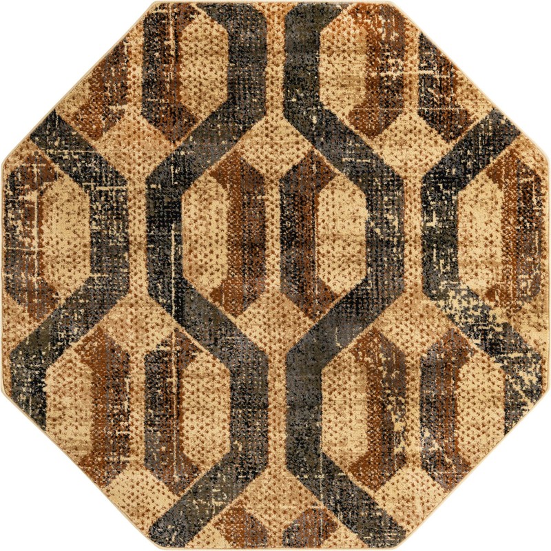 5' 3 x 5' 3 Acadia · Geometric lattice rug, beige and brown