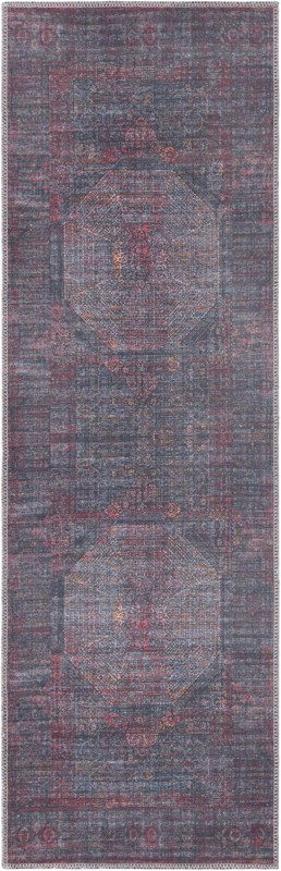 Osier · Distressed medallion rug, black and red