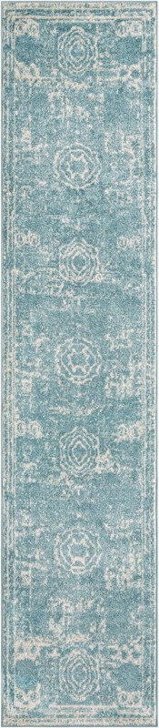 2' 7 x 12' Benedict · Distressed medallion rug, aqua and ivory