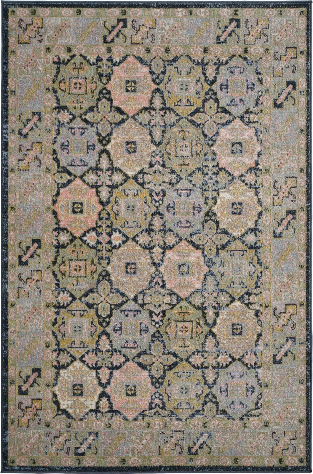 4' x 6' Orme · Geometric medallion Washable Rug, blue and green