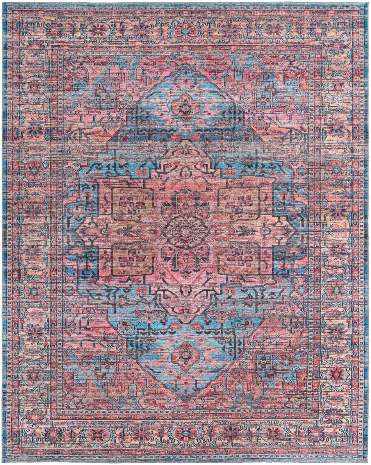 10' 6 x 13' Sawyer · Border Washable Rug, blue
