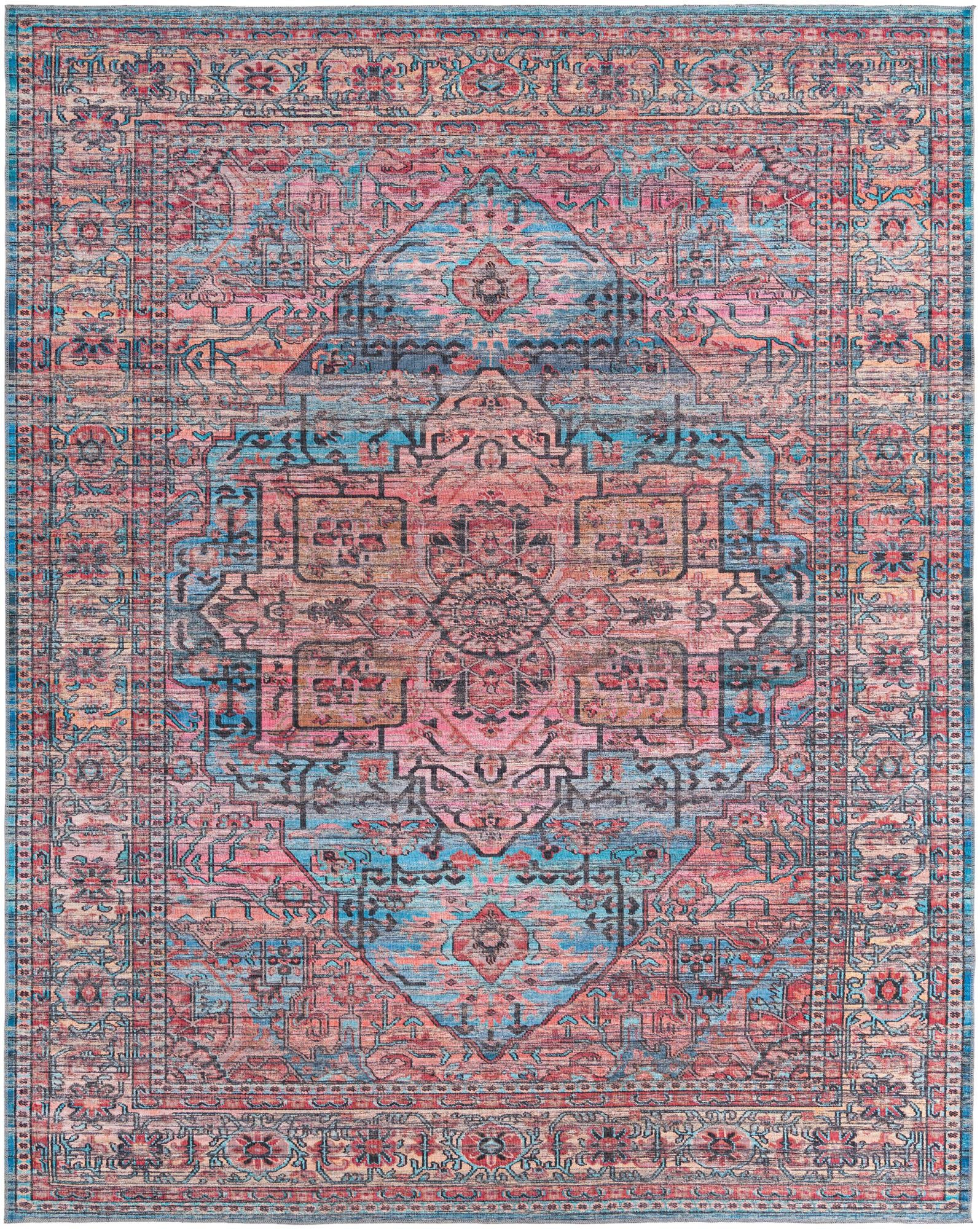10' 6 x 13' Sawyer · Border Washable Rug, blue