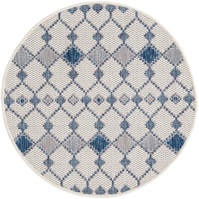 Ramsden · Geometric lattice Outdoor Rug, blue and ivory