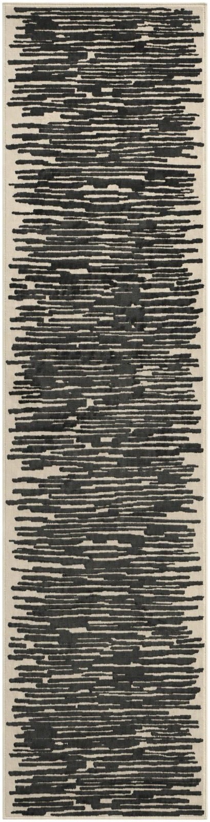 2' x 8' Clemson · Abstract striped rug, black and ivory