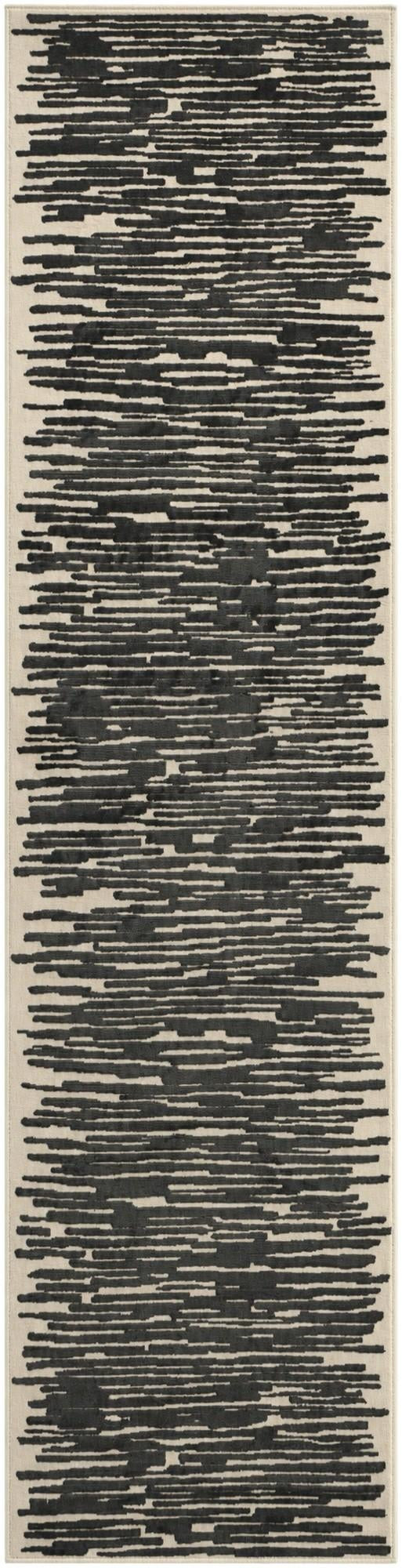 2' x 8' Clemson · Abstract striped rug, black and ivory