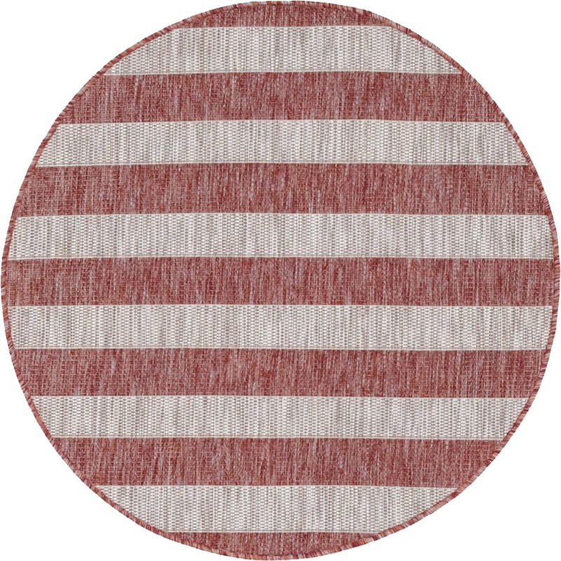 4' x 4' Dahlia · Striped Outdoor Rug, rustred