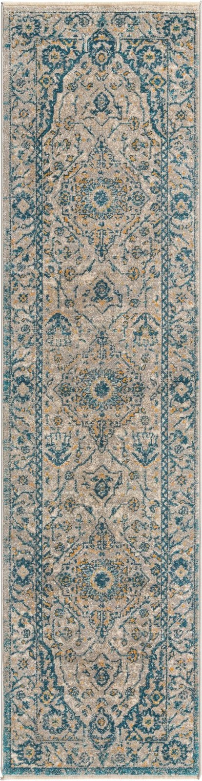 2' x 8' Thane · Medallion rug, gray and blue