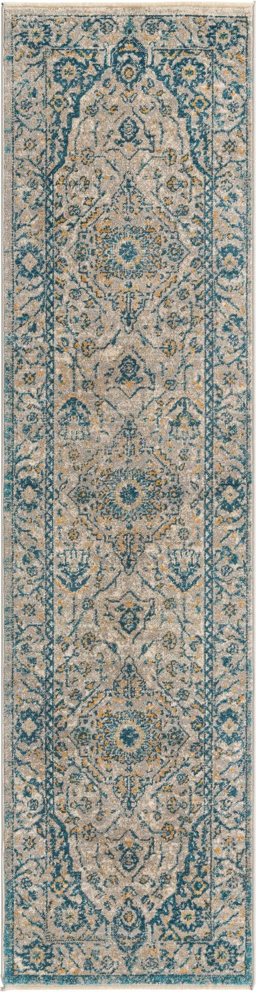 2' x 8' Thane · Medallion rug, gray and blue