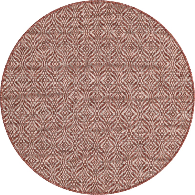 4' x 4' Fairley · Geometric Outdoor Rug, rust red