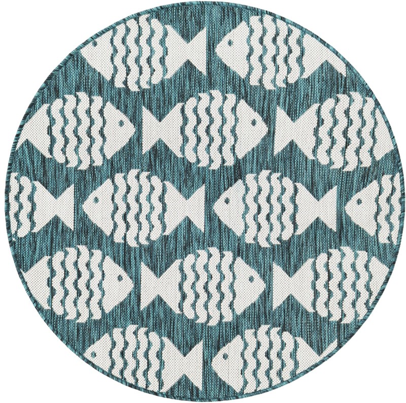 3' 1 x 3' 1 Beresford · Pictoral Outdoor Rug, turquoise