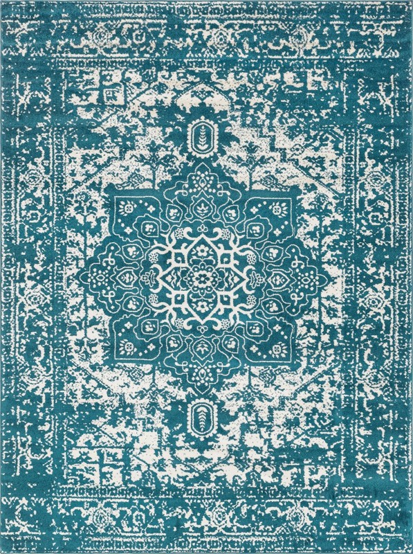 9' x 12' Birch · Border rug, turquoise