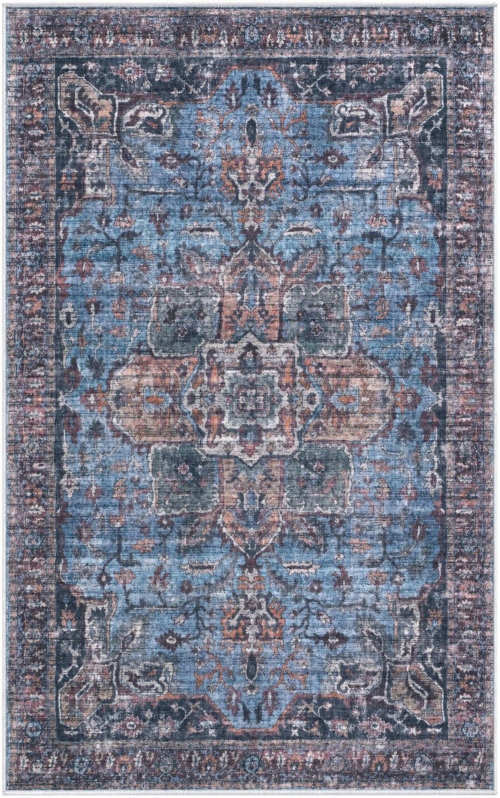 3' 3 x 5' 3 Roarke · Distressed medallion rug, blue and rust