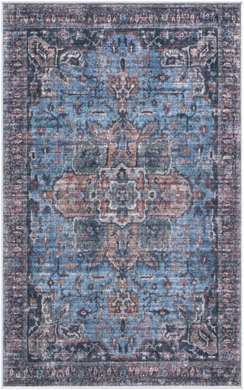 3' 3 x 5' 3 Roarke · Distressed medallion rug, blue and rust