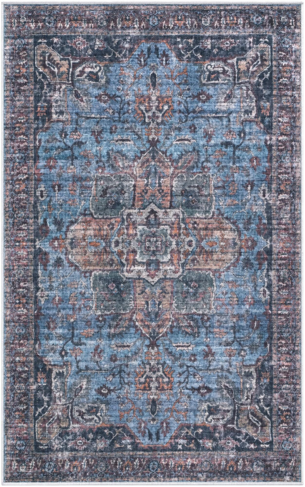3' 3 x 5' 3 Roarke · Distressed medallion rug, blue and rust