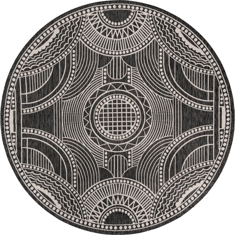 7' 10 x 7' 10 Brough · Medallion Outdoor Rug, black and white