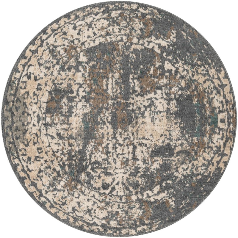 5' 3 x 5' 3 Maude · Distressed medallion rug, gray and beige
