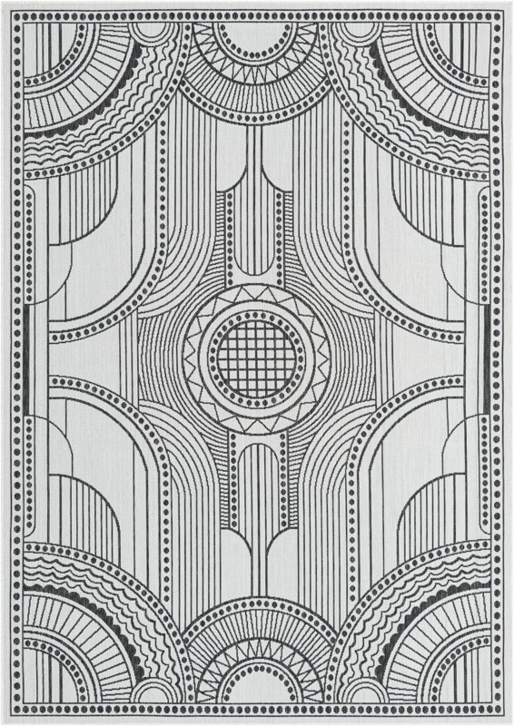 7' x 10' Brough · Border Outdoor Rug, white and black