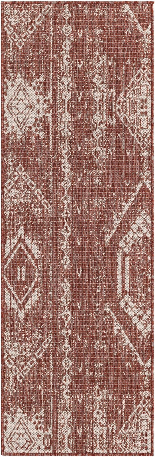 2' x 6' Wildman · Tribal geometric Outdoor Rug, rust and ivory