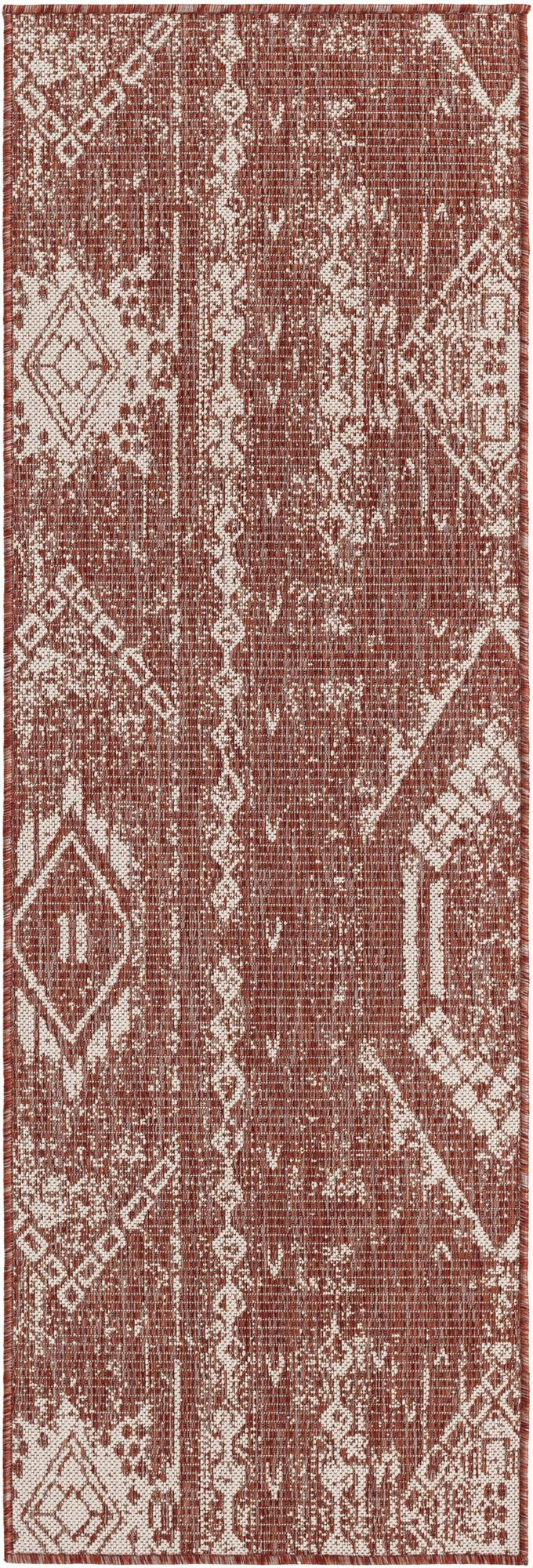 2' x 6' Wildman · Tribal geometric Outdoor Rug, rust and ivory