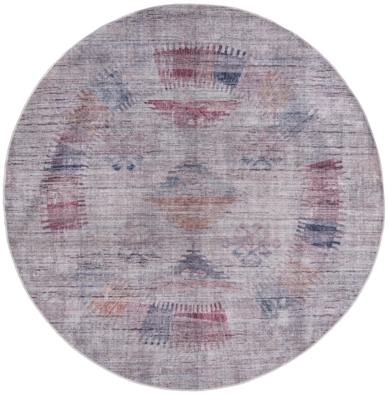 Bascom · Faded tribal Washable Rug, gray and burgundy