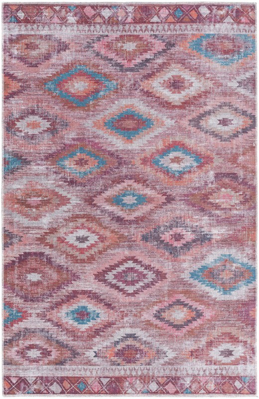 5' 3 x 8' Uttley · Diamond tribal Washable Rug, terracotta and turquoise