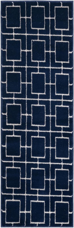 2' x 6' Cowley · Geometric lattice rug, navy and silver