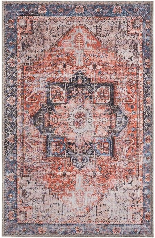 2' x 3' Travers · Medallion rug, rust and navy