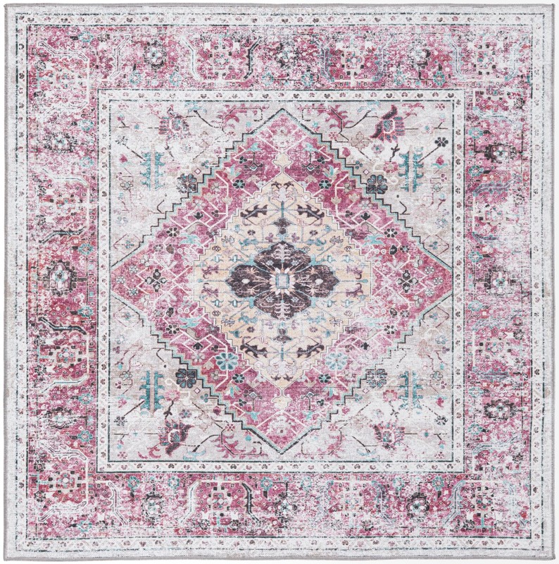 Trillium · Medallion Washable Rug, coral and ivory