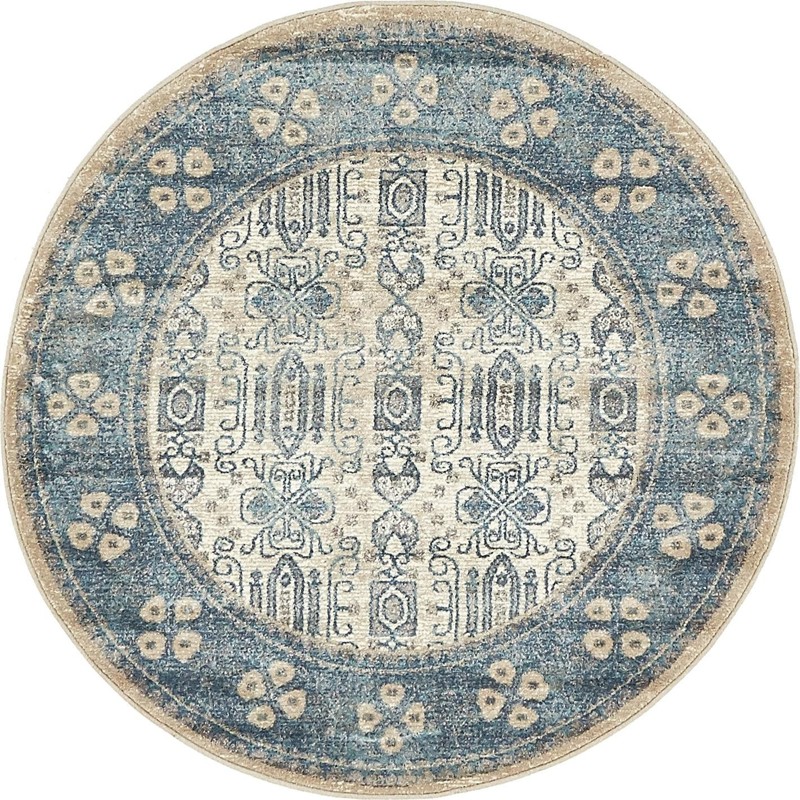 4' x 4' Esmond · Bordered medallion rug, beige and blue