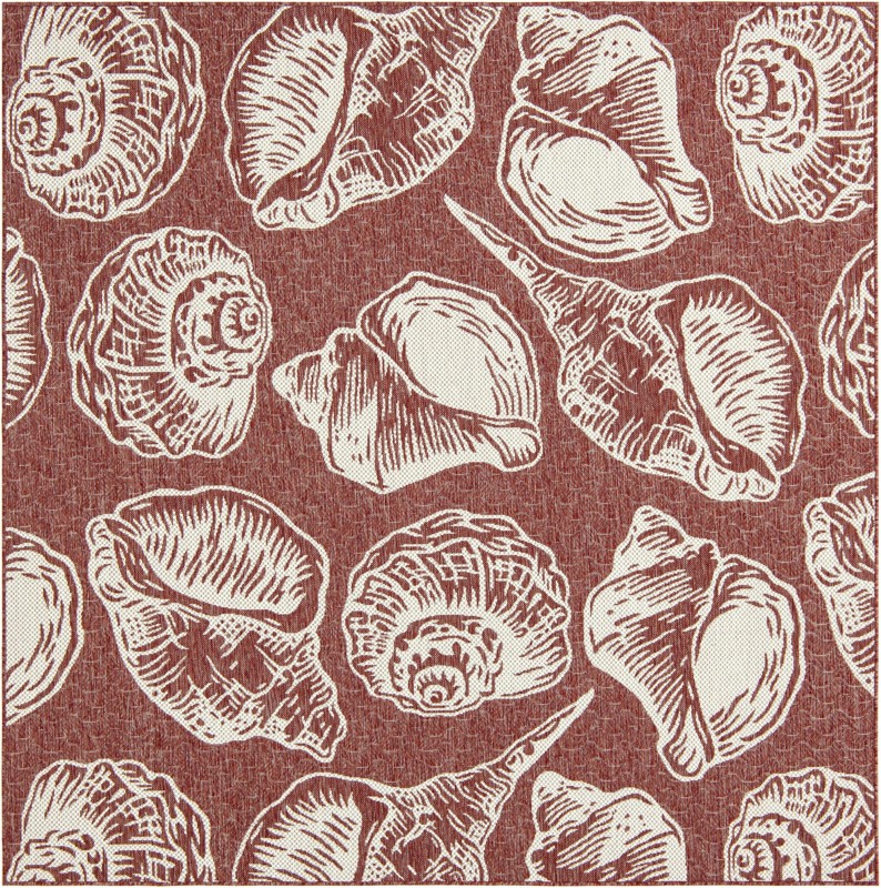 7' 10 x 7' 10 Arcata · Seashell Outdoor Rug, rust and ivory