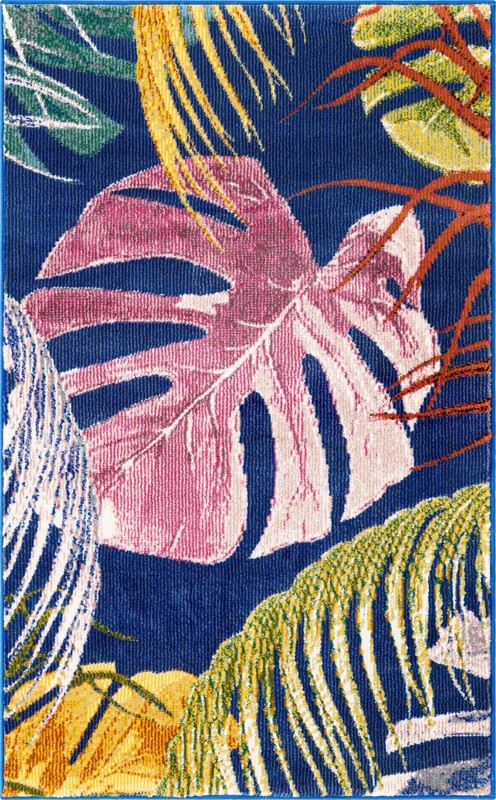 2' x 3' Britton · Tropical leaf rug, blue and multi