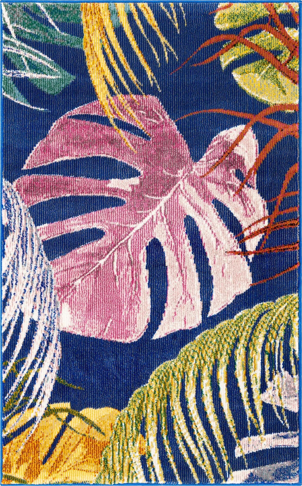 2' x 3' Britton · Tropical leaf rug, blue and multi