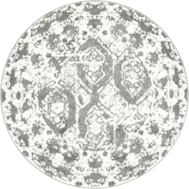 4' x 4' Marfa · Distressed medallion rug, gray and ivory