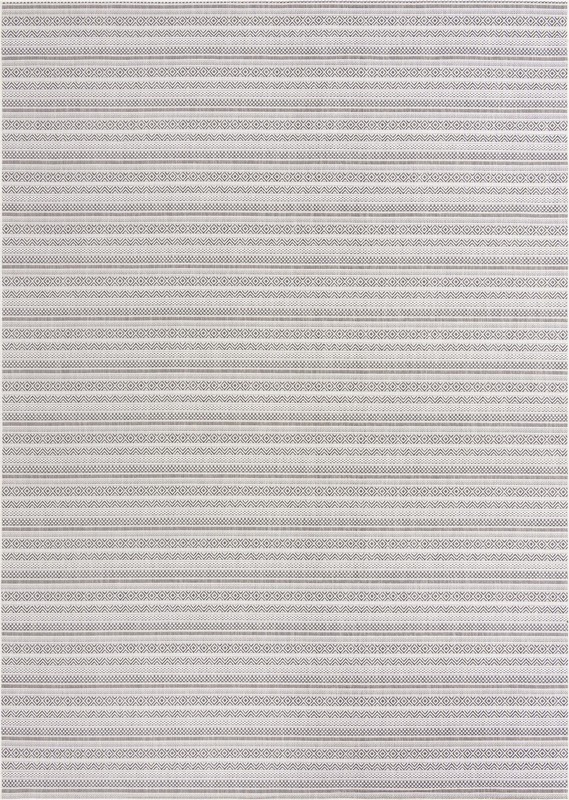 Merlin · Striped geometric Outdoor Rug, beige and black