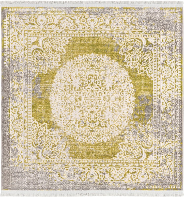 4' x 4' Crawley · Medallion rug, light green and ivory