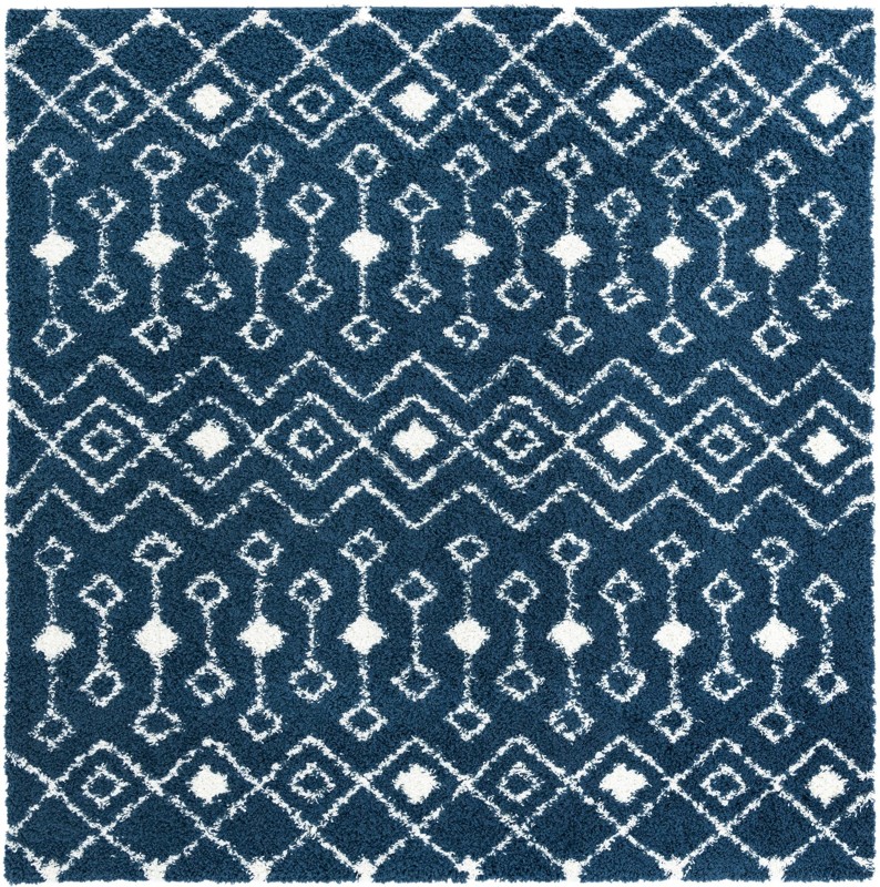 10' x 10' Bayley · Geometric trellis Shag Rug, navy and ivory