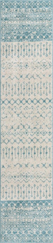 2' 7 x 12' Vernon · Geometric tribal rug, teal and ivory