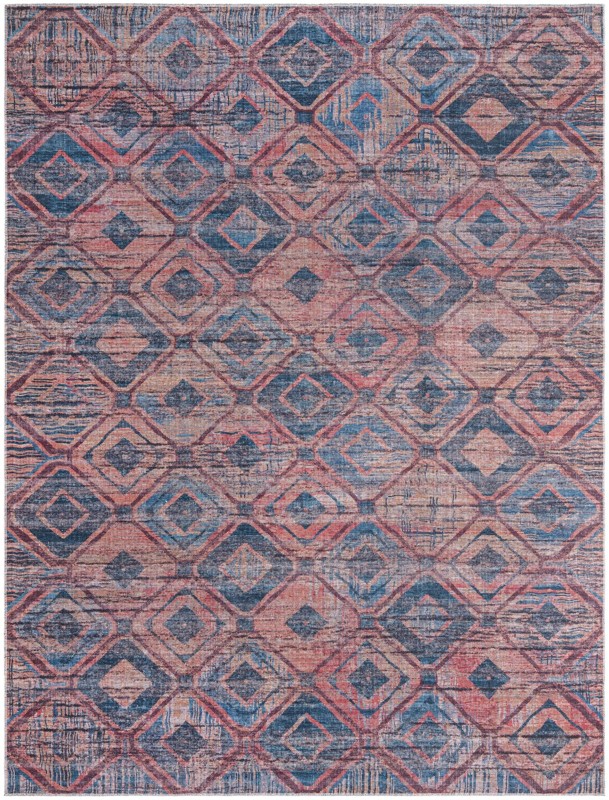 9' 2 x 12' Torrance · Geometric diamond Washable Rug, peach and blue