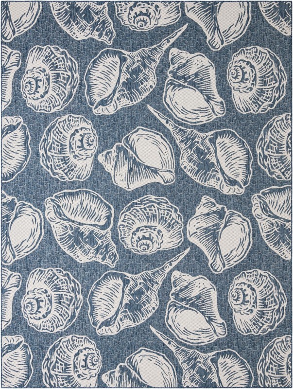 9' x 12' Arcata · Pictoral Outdoor Rug, navy blue and ivory