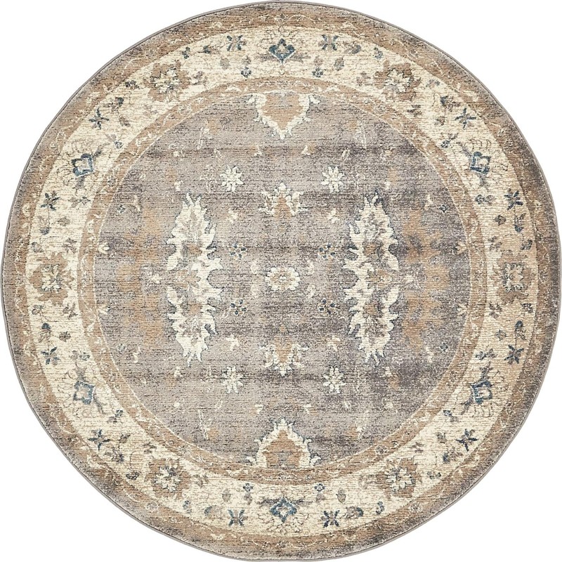 5' x 5' Leland · Medallion rug, gray and beige